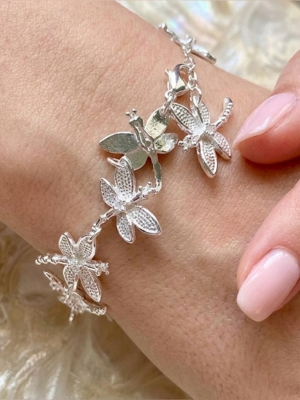 Silver Dragonfly Link Bracelet